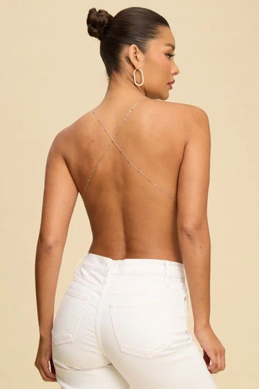 Leopard Cowl Top with Chain Detail and Open Back – Brown - women's cropped top