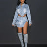 Let It Happen Denim Skirt Set front view showing complete two piece skirt set