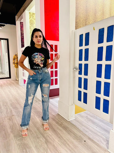 Let It Be Top – Soft Cotton Graphic Tee with Stretch Fit - trendy women's top