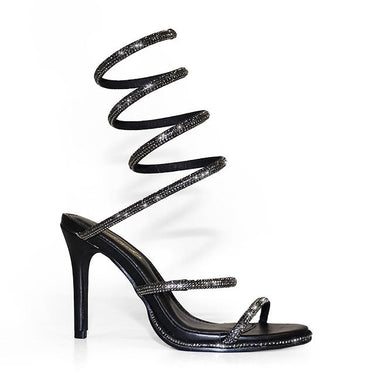 Lexia Luxe Rhinestone Wrap Heels Black - Palazzo Couture Online