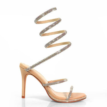 Lexia Luxe Rhinestone Wrap Heels Nude - Palazzo Couture Online