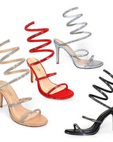 Lexia Luxe Rhinestone Wrap  Heels Silver - elegant heels for going out and events