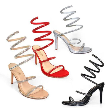 Lexia Luxe Rhinestone Wrap  Heels Silver - elegant heels for going out and events