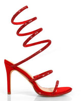 Lexia Luxe Rhinestone Wrap Heels Red - Palazzo Couture Online
