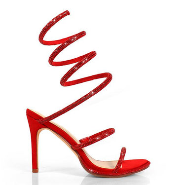 Lexia Luxe Rhinestone Wrap Heels Red - Palazzo Couture Online