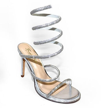 Lexia Luxe Rhinestone Wrap Heels Silver - Palazzo Couture Online