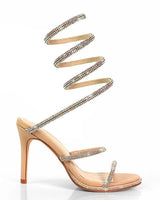 Lexia Luxe Rhinestone Wrap  Heels Nude - women's statement party shoes