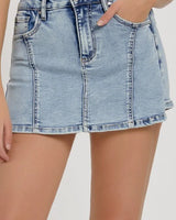 Casual Date Denim Mini Skirt with Stretch Fit front view