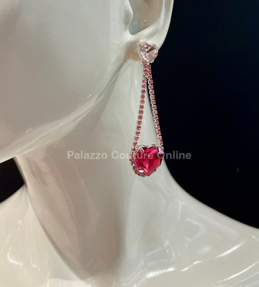 Lily Earring Hanging Hearts (Pink) - Palazzo Couture Online