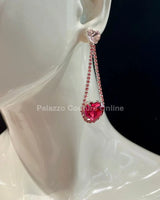 Lily Earring Hanging Hearts (Pink) - women's statement jewelry