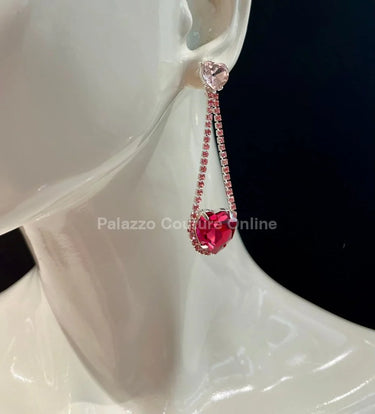 Lily Earring Hanging Hearts (Pink) - women's statement jewelry