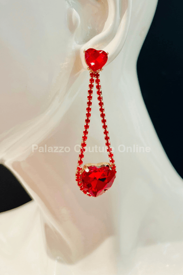 Lily Earring Hanging Hearts (Red) - Palazzo Couture Online