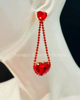 Lily Earring Hanging Hearts (Red) for women - fashion jewelry by Palazzo Couture