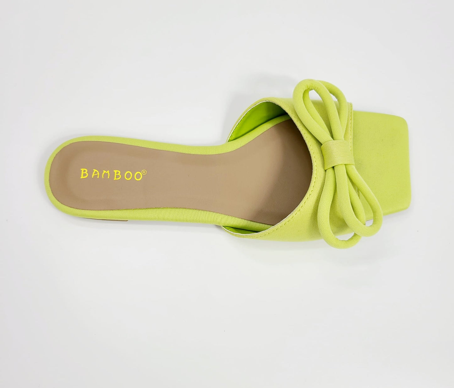 lime green bow slide sandals