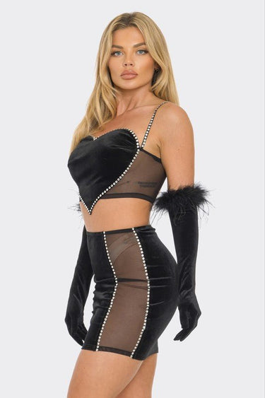 Linda Rhinestone 2 PCS Top & Skirt Set - Palazzo Couture Online