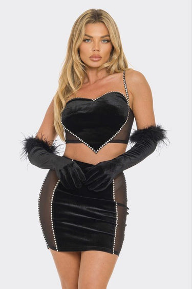 Linda Rhinestone 2 PCS Top & Skirt Set - Palazzo Couture Online