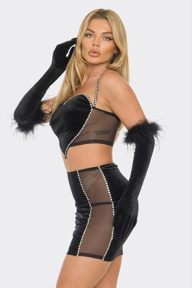 Linda Rhinestone 2 PCS Top & Skirt Set - Palazzo Couture Online