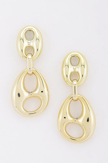 Linked Oval Cutout Drop Earrings – Sculptural Polished Link Statement Earrings