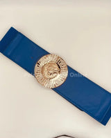 Lion Accent with Rhinestone Buckle Elastic Belt - chic women's belt for every occasion