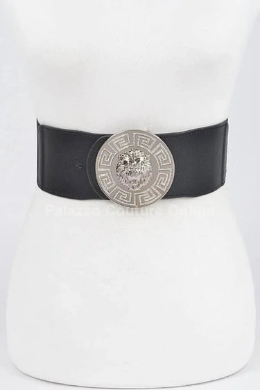Lion Accent with Rhinestone Buckle Elastic Belt - elegant belt accessory by Palazzo Couture