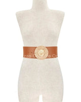 Lion Accent with Rhinestone Buckle Elastic Belt - trendy women's fashion belt