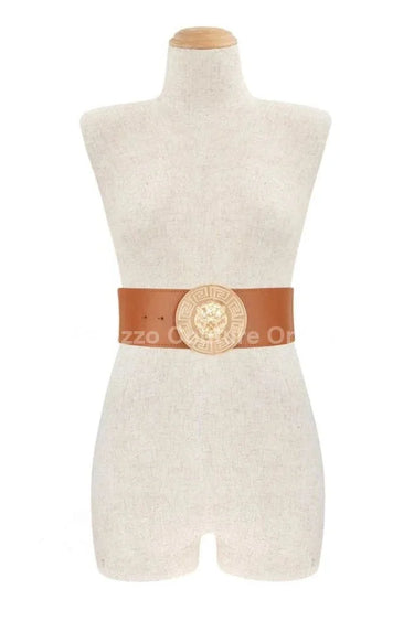 Lion Accent with Rhinestone Buckle Elastic Belt - trendy women's fashion belt