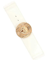 Lion Accent with Rhinestone Buckle Elastic Belt - women's statement waist belt accessory