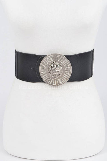 Lion Accent with Rhinestone Buckle Elastic Belt - Palazzo Couture Online