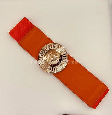 Lion Accent with Rhinestone Buckle Elastic Belt - Palazzo Couture Online