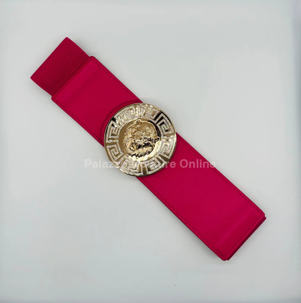 Lion Accent With Rhinestone Buckle Elastic Belt Hot Pink / One Size