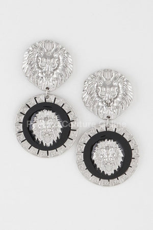 Lion Emblem Earrings One Size / Silver