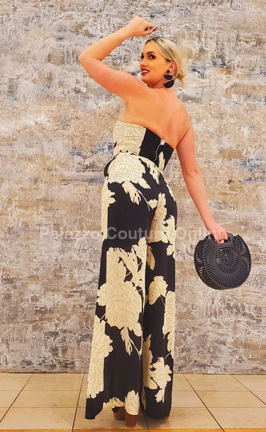 Little Secrets Print Jumpsuit (Black - Ivory - Palazzo Couture Online