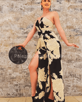 Little Secrets Print Jumpsuit (Black - Ivory - Palazzo Couture Online