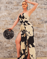 Little Secrets Print Jumpsuit (Black - Ivory - Palazzo Couture Online