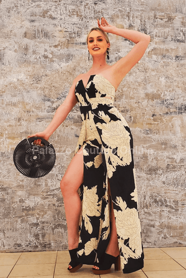 Little Secrets Print Jumpsuit (Black - Ivory - Palazzo Couture Online