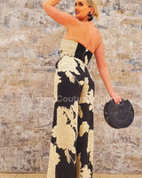 Little Secrets Print Jumpsuit (Black - Ivory - Palazzo Couture Online