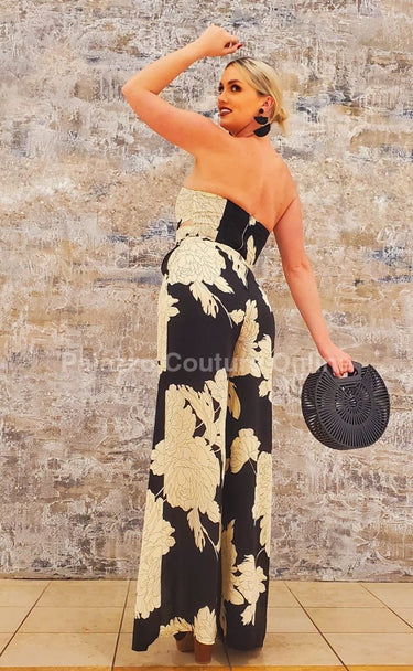 Little Secrets Print Jumpsuit (Black - Ivory - Palazzo Couture Online