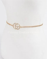CG Logo Rhinestone Dainty Chain Belt (Gold) - stylish belt for dresses and outfits