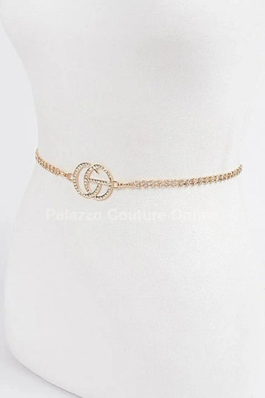 CG Logo Rhinestone Dainty Chain Belt (Gold) - stylish belt for dresses and outfits