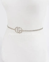 CG Logo Rhinestone Dainty Chain Belt (Silver) - stylish belt for dresses and outfits