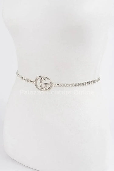 CG Logo Rhinestone Dainty Chain Belt (Silver) - stylish belt for dresses and outfits