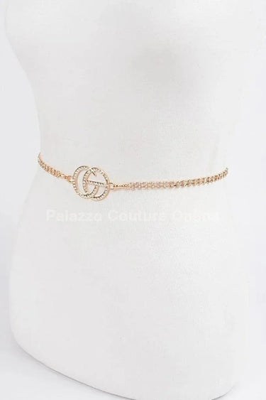 CG Logo Rhinestone Dainty Chain Belt (Gold) - trendy women's fashion belt