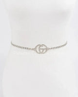 CG Logo Rhinestone Dainty Chain Belt (Silver) - women's statement waist belt accessory