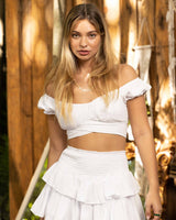 White crop top with feminine short sleeves