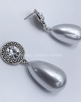 Long Pearl Greek Pattern Earring - Palazzo Couture Online