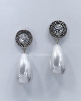 Long Pearl Greek Pattern Earring - Palazzo Couture Online