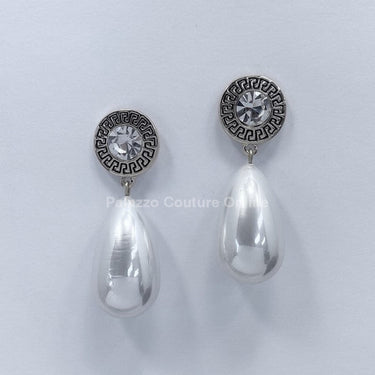 Long Pearl Greek Pattern Earring - Palazzo Couture Online
