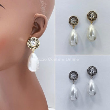 Long Pearl Greek Pattern Earring - Palazzo Couture Online