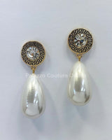 Long Pearl Greek Pattern Earring - Palazzo Couture Online