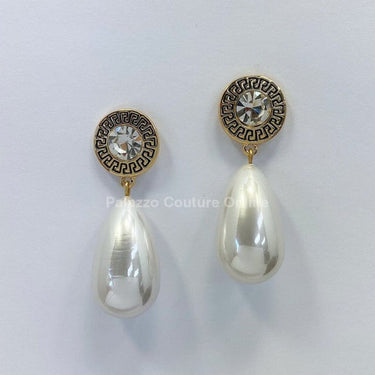 Long Pearl Greek Pattern Earring - Palazzo Couture Online
